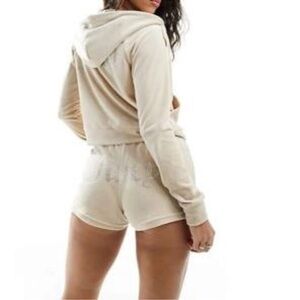 Juicy Couture pearl white hoodie and shorts set with rhinestone logo